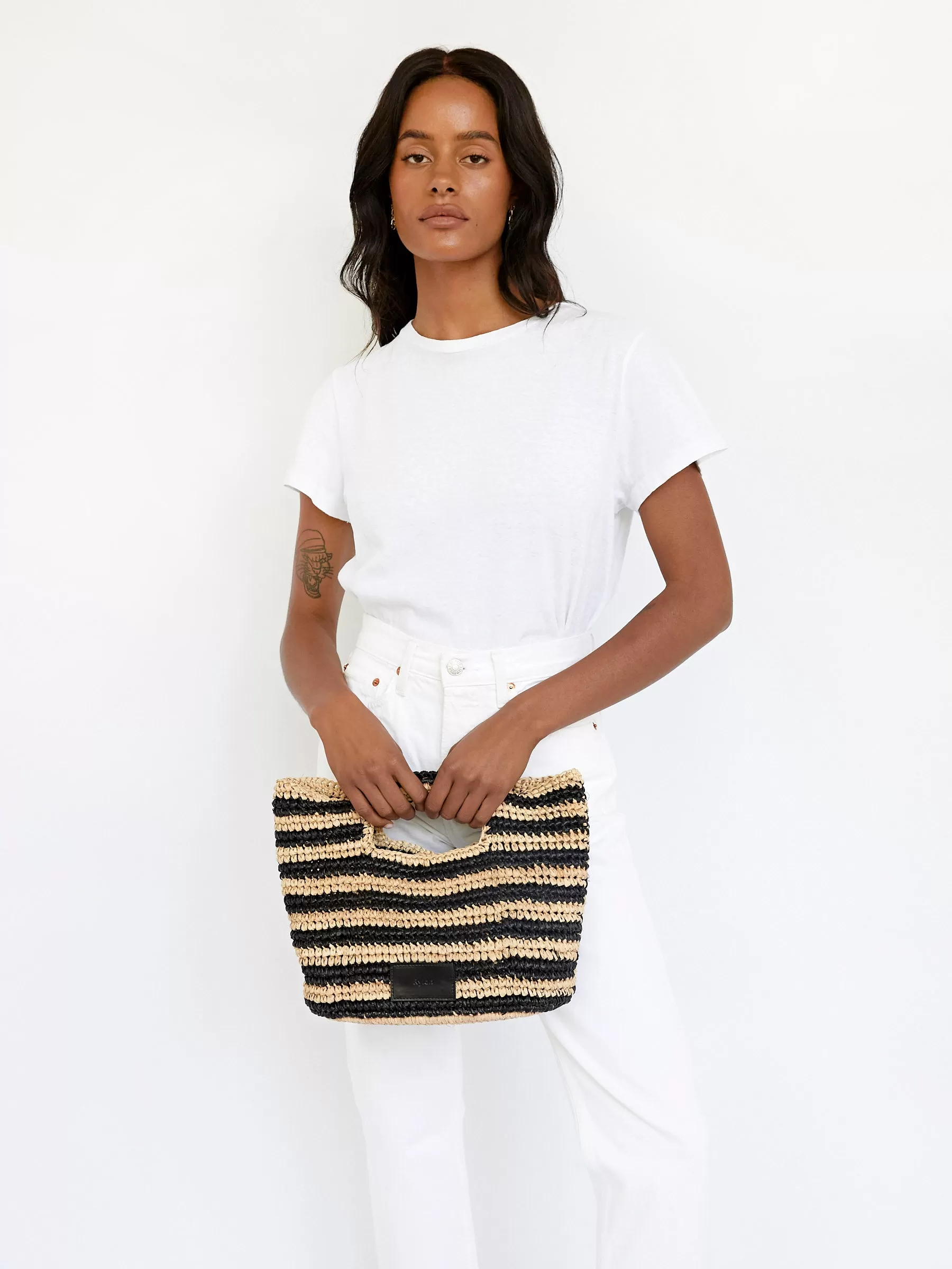 Striped Raffia Casual Small Tote