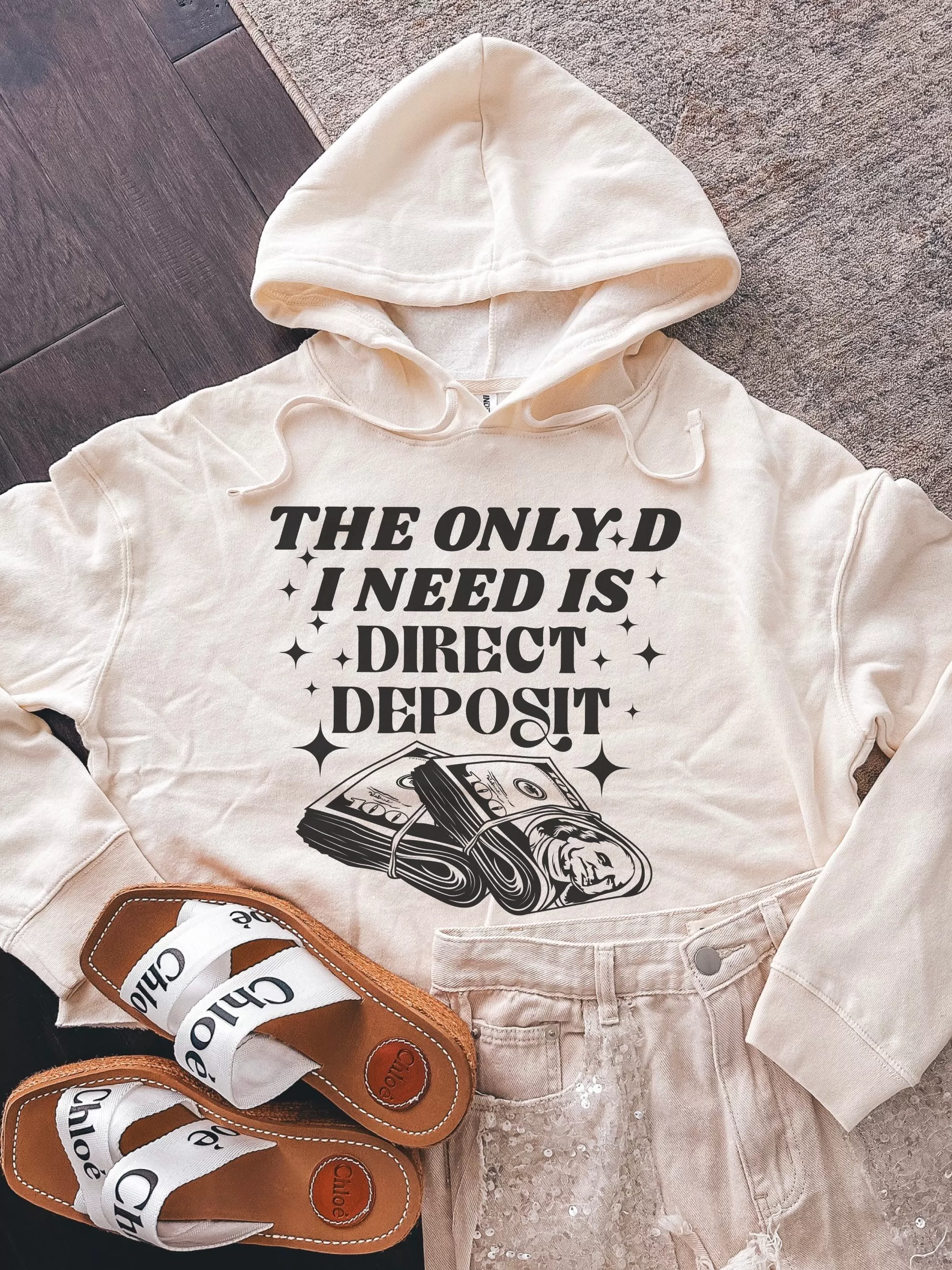 The Only D I Need Is Direct Deposit Cropped Hoodie