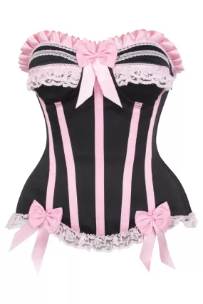 Top Drawer Black/Pink Steel Boned Burlesque Corset