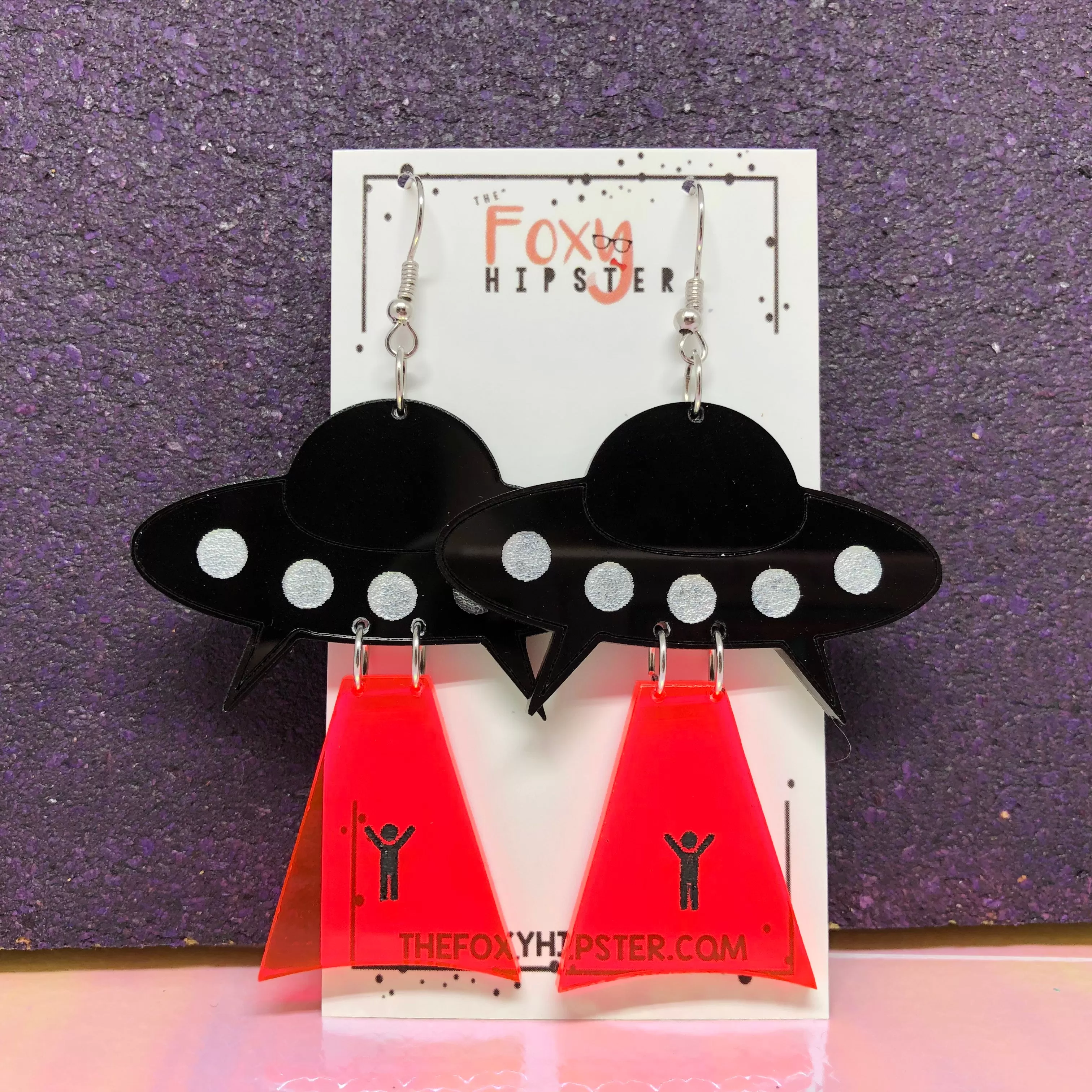 UFO Take Me Dangle Earrings Fluorescent Pink