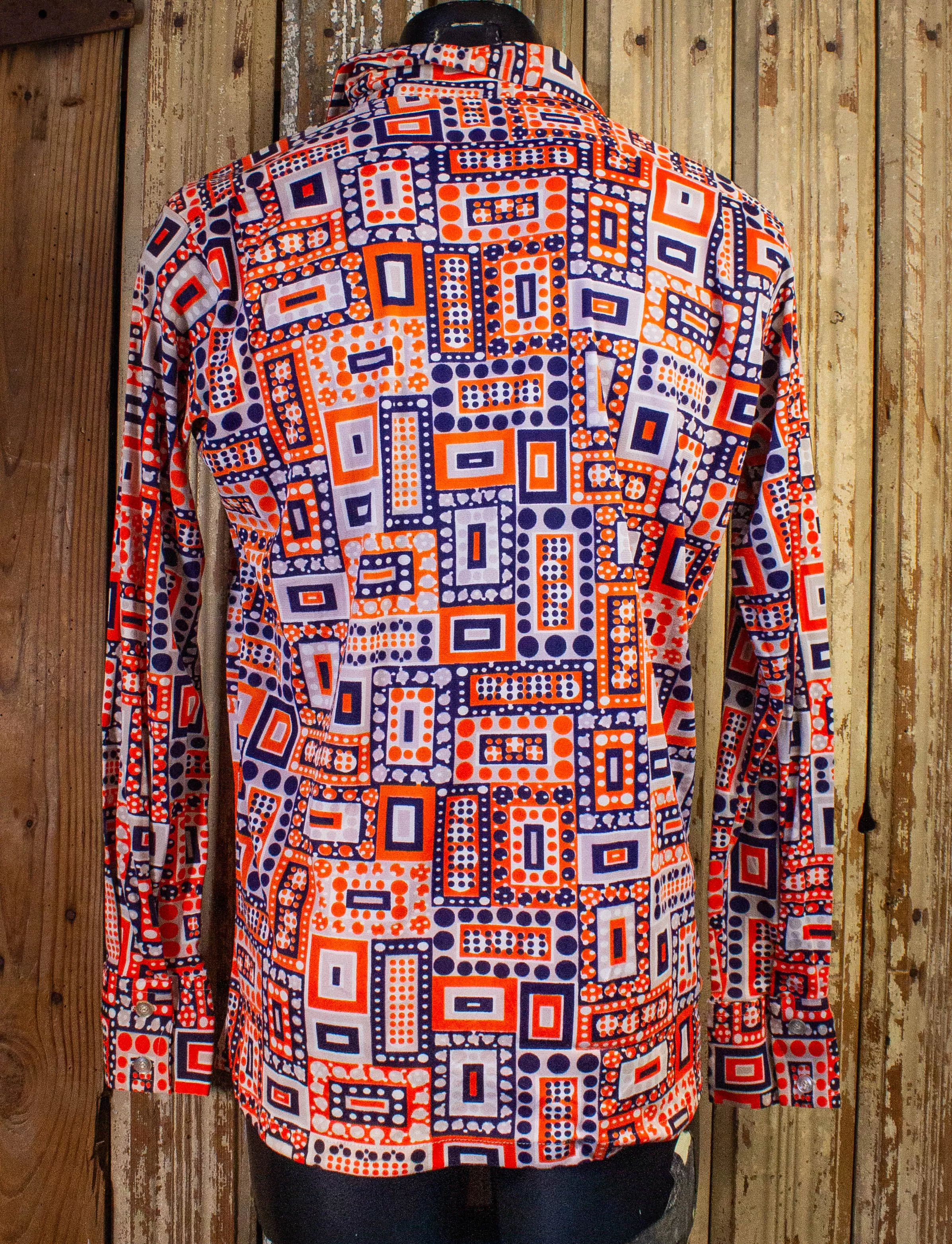 Vintage Monzini Button Up Disco Shirt 70s Blue/White/Orange Large