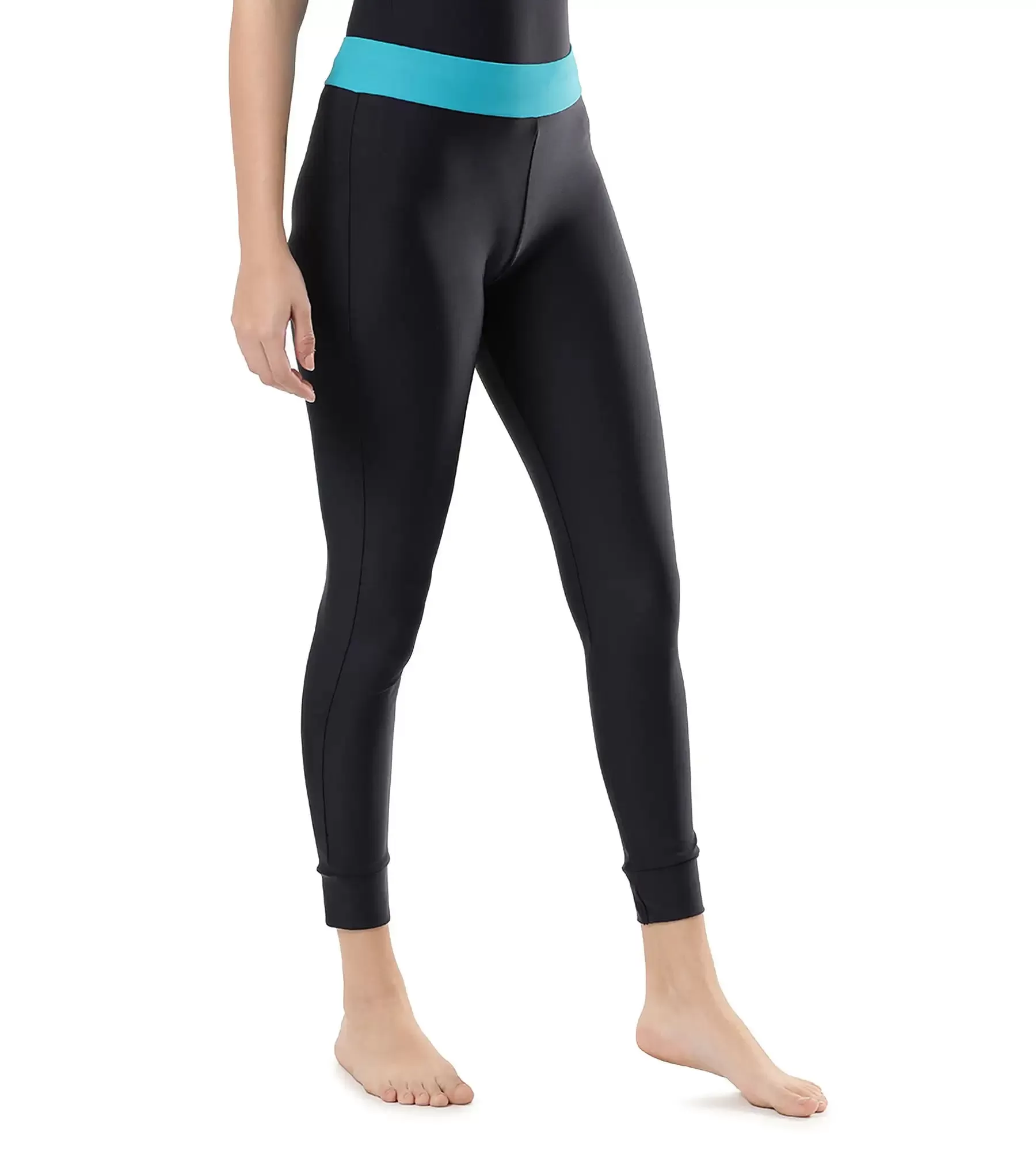 Women's Solid Contrast Leggings - True Navy & Aquarium